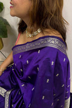 Purple Handloom Banarasi Pure Katan Silk Flower Design Saree - Luxurion World