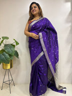 Purple Handloom Banarasi Pure Katan Silk Flower Design Saree - Luxurion World