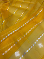 Yellow Handloom Banarasi Pure Organza Silk Flower Design Meenkari Saree - Luxurion World
