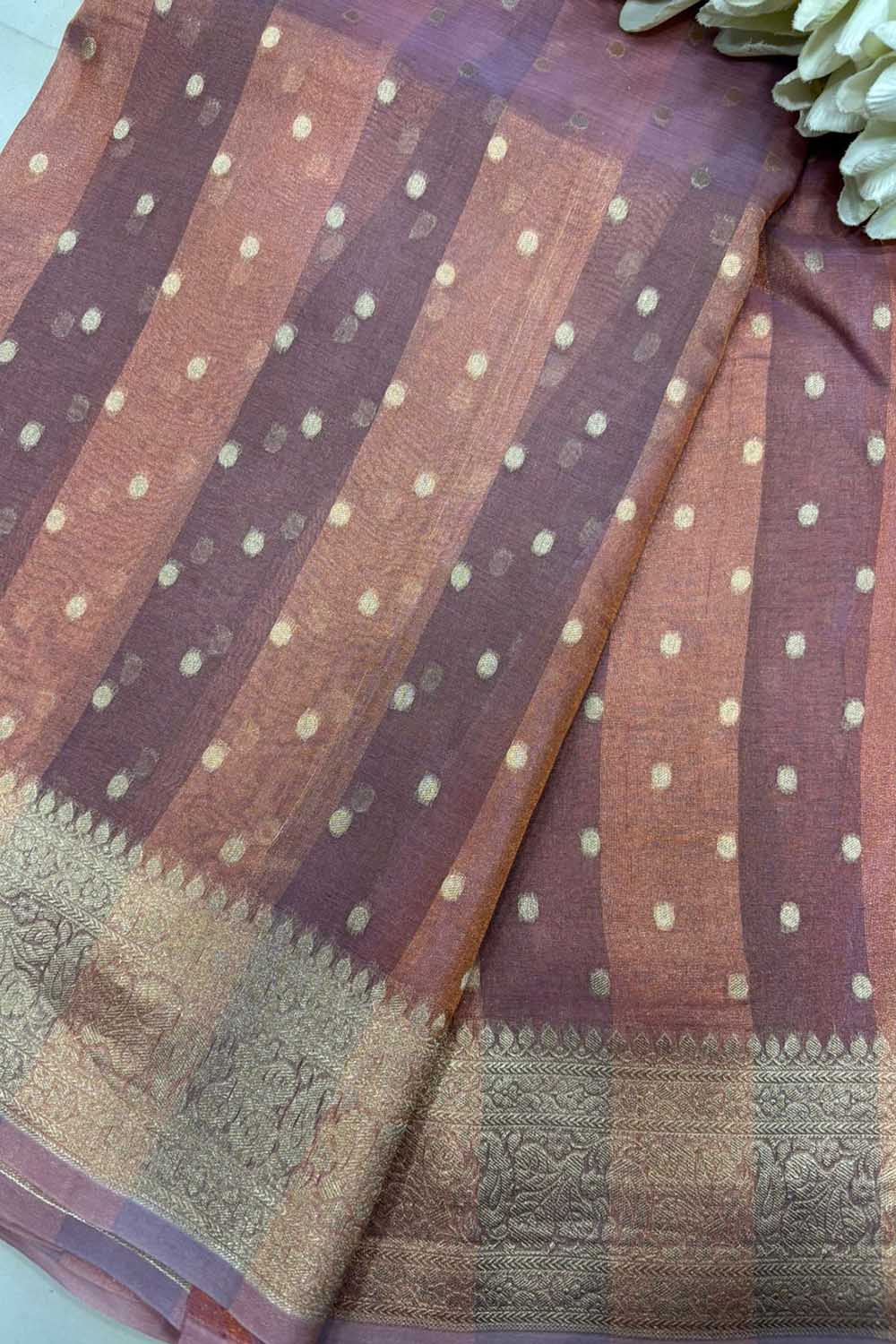 Multicolor Handloom Banarasi Pure Tissue Silk Rangkat Saree - Luxurion World