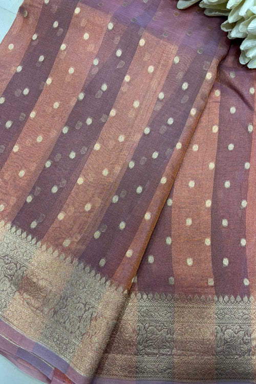 Multicolor Handloom Banarasi Pure Tissue Silk Rangkat Saree - Luxurion World