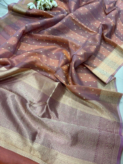 Multicolor Handloom Banarasi Pure Tissue Silk Rangkat Saree - Luxurion World