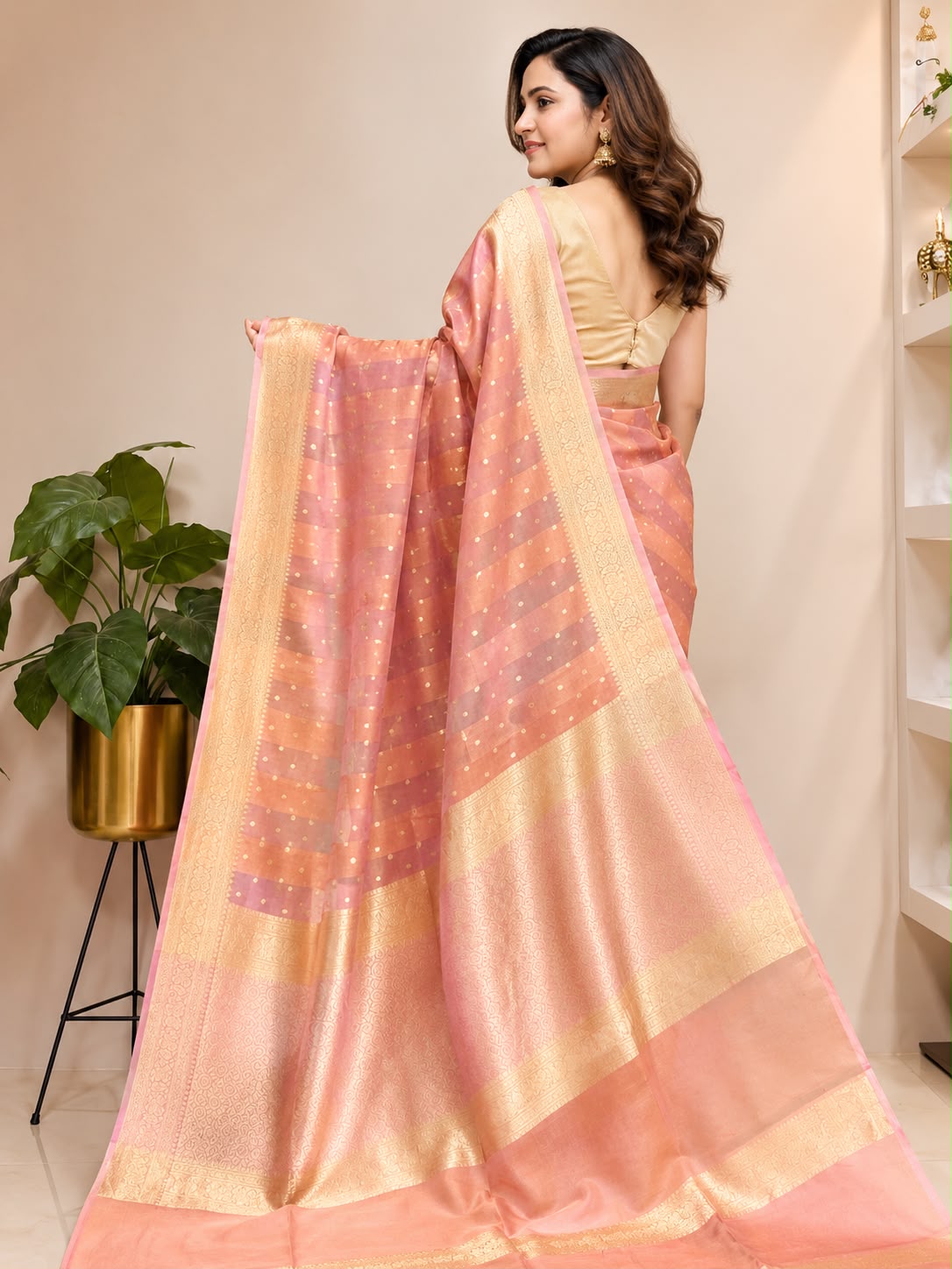 Multicolor Handloom Banarasi Pure Tissue Silk Rangkat Saree