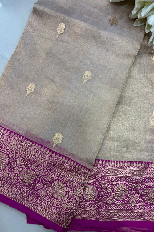 Golden Handloom Banarasi Pure Tissue Silk Booti Design Saree - Luxurion World