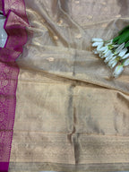 Golden Handloom Banarasi Pure Tissue Silk Booti Design Saree - Luxurion World