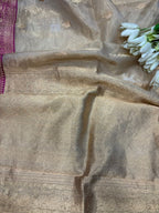 Golden Handloom Banarasi Pure Tissue Silk Booti Design Saree - Luxurion World
