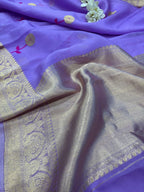 Purple Handloom Banarasi Organza Meenakari Kadwa Saree - Luxurion World