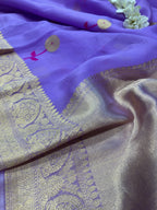 Purple Handloom Banarasi Organza Meenakari Kadwa Saree - Luxurion World