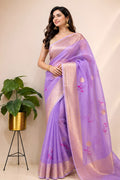 Purple Handloom Banarasi Organza Meenakari Kadwa Saree