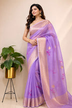 Purple Handloom Banarasi Organza Meenakari Kadwa Saree