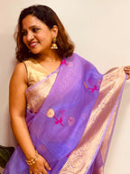 Purple Handloom Banarasi Organza Meenakari Kadwa Saree