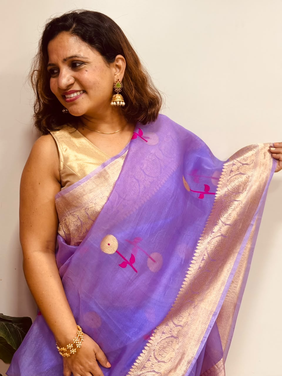 Purple Handloom Banarasi Organza Meenakari Kadwa Saree