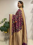 Maroon Handloom Banarasi Georgette Meenakari Flower Design Saree - Luxurion World