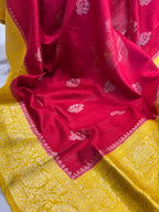 Red And Yellow Handloom Banarasi Raw Silk Saree - Luxurion World