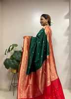 Green Handloom Banarasi Raw Mango Pure Silk Saree - Luxurion World