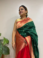 Green Handloom Banarasi Raw Mango Pure Silk Saree - Luxurion World