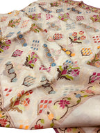 Off White Pure Banarasi Jamdani Handloom Real Zari Chauth Meenakari Cotton Saree - Luxurion World