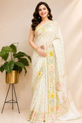 Dyeable Banarasi Pure Georgette Saree — Meenakari Flower Design, Festive