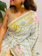 Dyeable Banarasi Pure Georgette Saree — Meenakari Flower Design, Festive