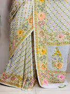 Dyeable Banarasi Pure Georgette Saree — Meenakari Flower Design, Festive