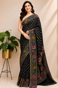 Black Banarasi Pure Georgette Saree — Meenakari Flower Design, Elegant