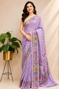 Purple Banarasi Pure Georgette Saree — Meenakari Flower Design, Festive