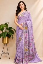Purple Banarasi Pure Georgette Saree — Meenakari Flower Design, Festive