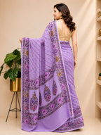 Purple Banarasi Pure Georgette Saree — Meenakari Flower Design, Festive