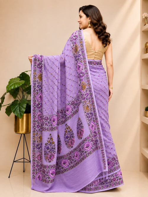 AS1B1RM126072103 Purple Meenakari Flower Design Banarasi Pure Georgette Saree