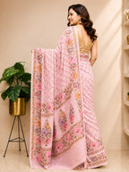 Pink Banarasi Pure Georgette Saree — Meenakari Flower Design, Bridal