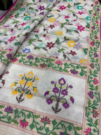 White Banarasi Jamdani Cotton Saree Real Zari Meenakari Bridal