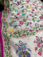 White Banarasi Jamdani Cotton Saree Real Zari Meenakari Bridal