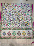 White Banarasi Jamdani Cotton Saree Real Zari Meenakari Bridal