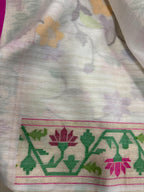 White Banarasi Jamdani Cotton Saree Real Zari Meenakari Bridal