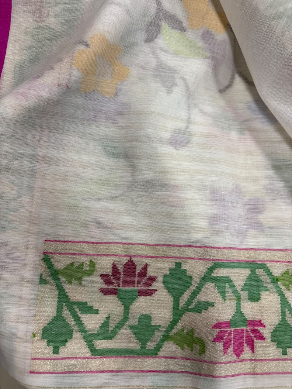 White Banarasi Jamdani Cotton Saree Real Zari Meenakari Bridal