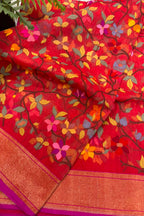 Red Banarasi Jamdani Cotton Saree Real Zari Meenakari Bridal