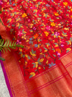 Red Banarasi Jamdani Cotton Saree Real Zari Meenakari Bridal