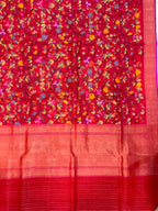 Red Banarasi Jamdani Cotton Saree Real Zari Meenakari Bridal