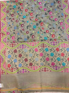Pastel Banarasi Jamdani Cotton Saree Real Zari Meenakari Bridal