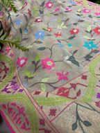 Pastel Banarasi Jamdani Cotton Saree Real Zari Meenakari Bridal