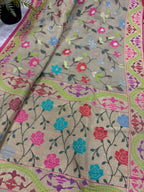 Pastel Banarasi Jamdani Cotton Saree Real Zari Meenakari Bridal