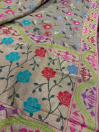 Pastel Banarasi Jamdani Cotton Saree Real Zari Meenakari Bridal