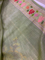 Green Banarasi Jamdani Cotton Saree Real Zari Meenakari Bridal