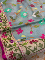 Blue Banarasi Jamdani Cotton Saree Real Zari Meenakari Bridal