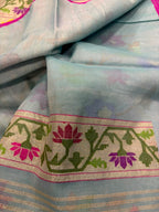 Blue Banarasi Jamdani Cotton Saree Real Zari Meenakari Bridal