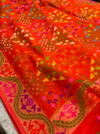 Orange Banarasi Jamdani Cotton Saree Real Zari Meenakari Bridal