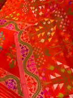 Orange Banarasi Jamdani Cotton Saree Real Zari Meenakari Bridal