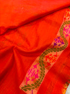 Orange Banarasi Jamdani Cotton Saree Real Zari Meenakari Bridal