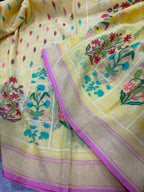 Yellow Banarasi Jamdani Cotton Saree Real Zari Meenakari Bridal