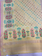 Yellow Banarasi Jamdani Cotton Saree Real Zari Meenakari Bridal